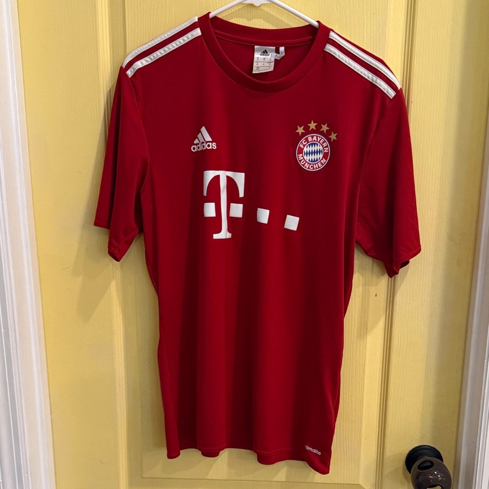 adidas Red FC Bayern Kids Soccer Top with White Accents